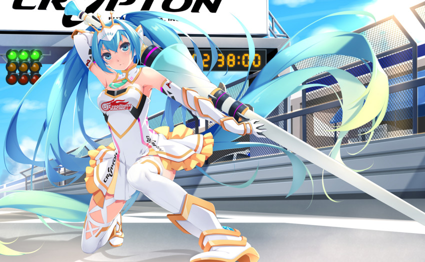 hatsune miku and racing miku (vocaloid and 2 more) drawn by ello