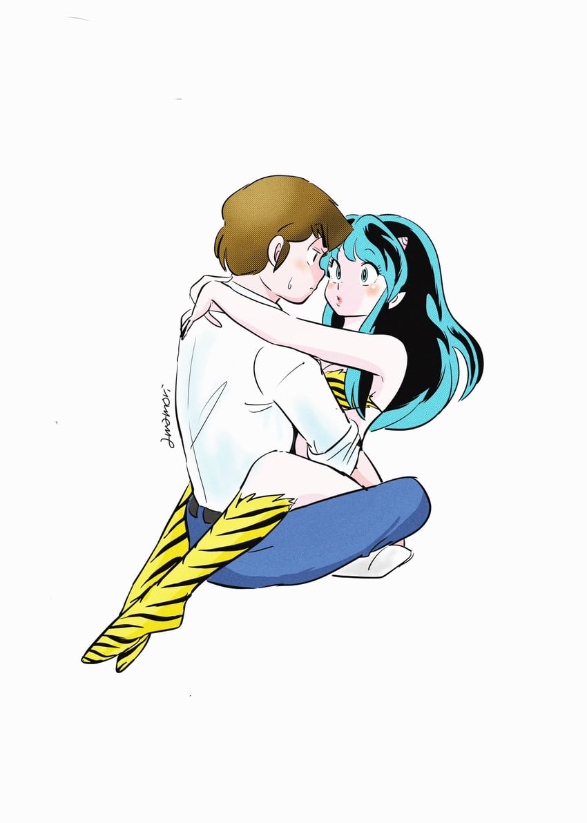 lum and moroboshi ataru (urusei yatsura) drawn by amamorituyuko