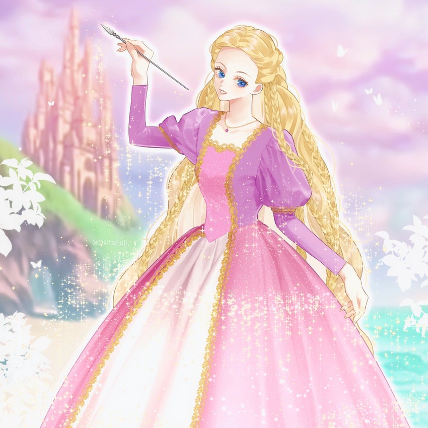 barbie and rapunzel (barbie and 1 more) drawn by okitafuji