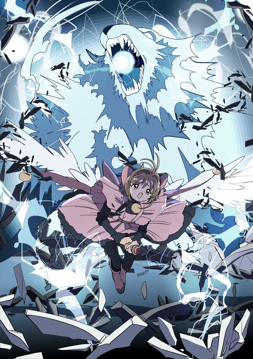 kinomoto sakura and thunder (cardcaptor sakura) drawn by edoya_inuhachi