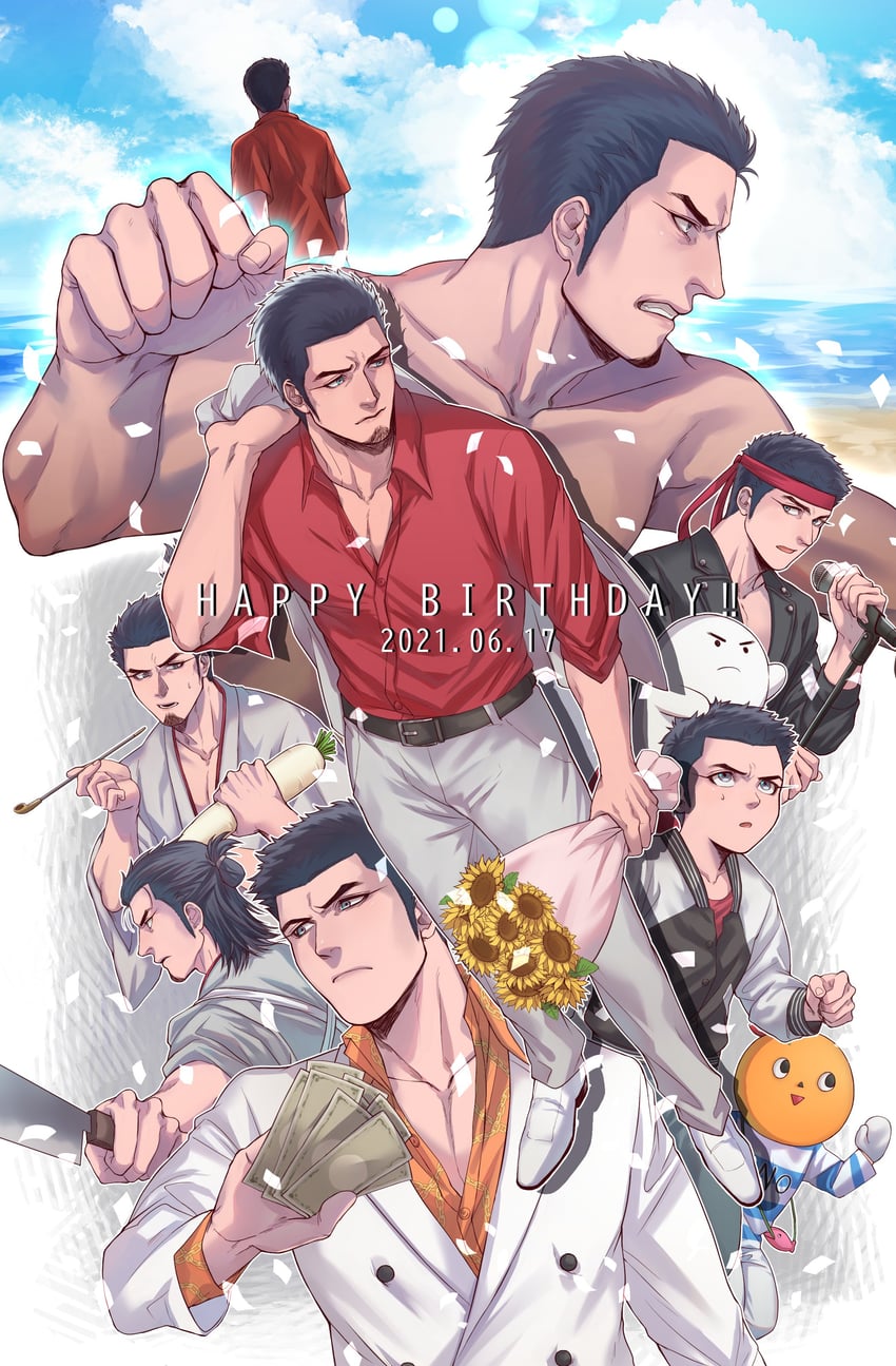 kiryu kazuma, sakamoto ryouma, ono michio, and miyamoto musashi (ryuu ga gotoku and 8 more) drawn by coco_(h221414)