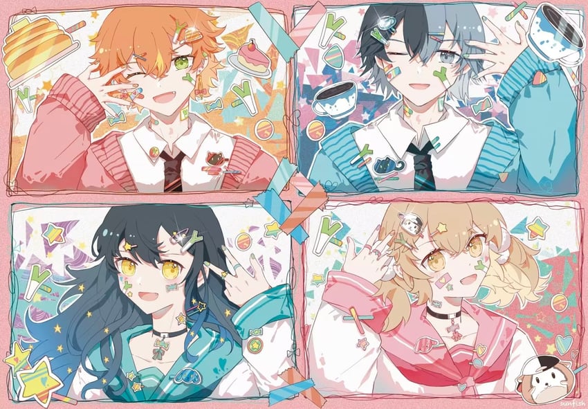 shinonome akito, shiraishi an, aoyagi touya, and azusawa kohane (project sekai) drawn by sunfish3939
