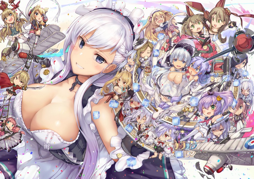 belfast, unicorn, illustrious, javelin, queen elizabeth, and 17 more (azur lane) drawn by satou_daiji