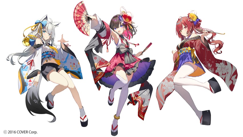 houshou marine, shirakami fubuki, and azki (hololive) drawn by ashima_(roro046)