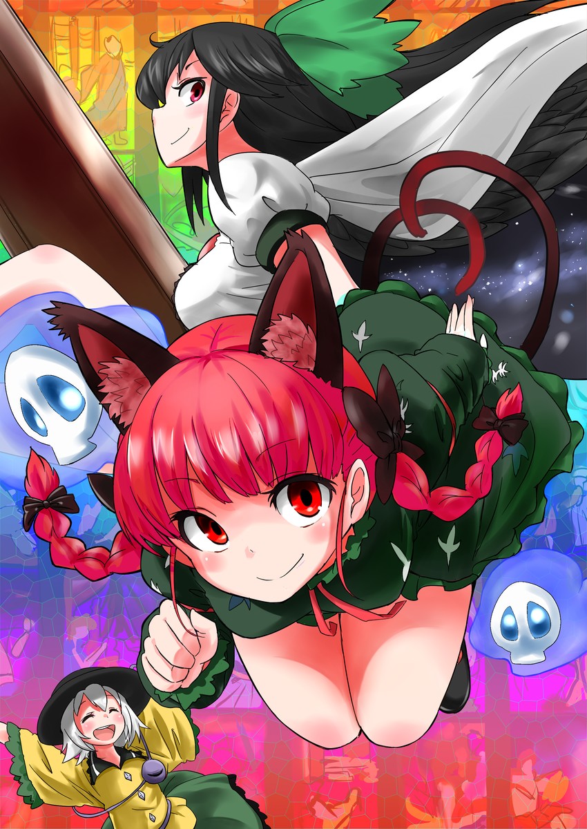 komeiji koishi, kaenbyou rin, and reiuji utsuho (touhou) drawn by zk_(zk_gundan)