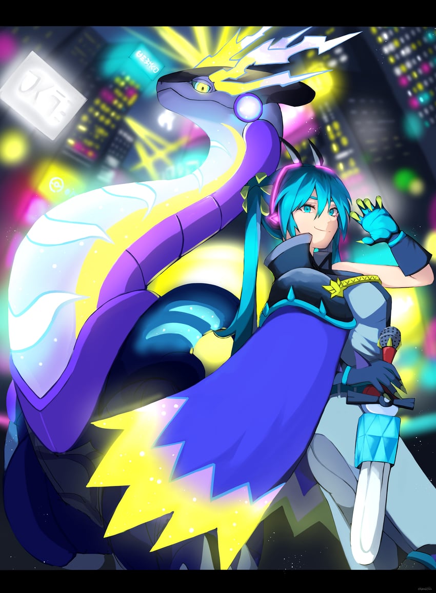 hatsune miku, miraidon, and dragon miku (pokemon and 2 more) drawn by yuu_(yuu777hh)