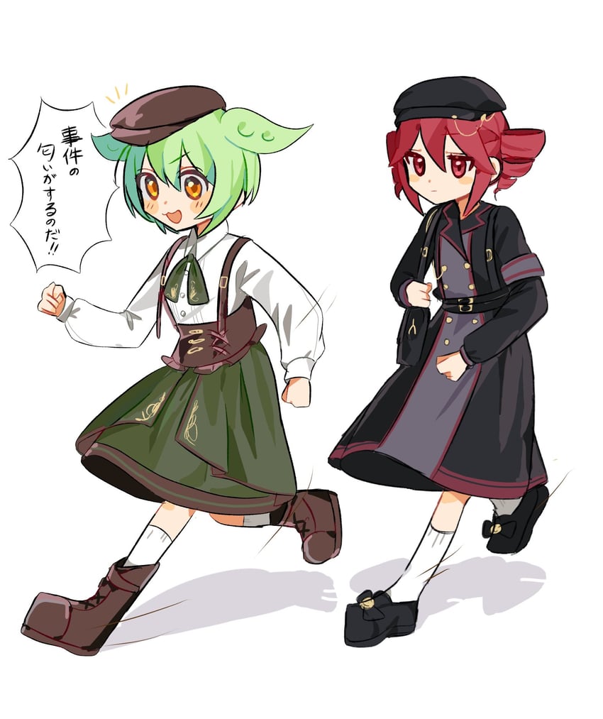 kasane teto, zundamon, bishoujo detective zundamon, and assistant teto (voiceroid and 3 more) drawn by avocado_hamburg
