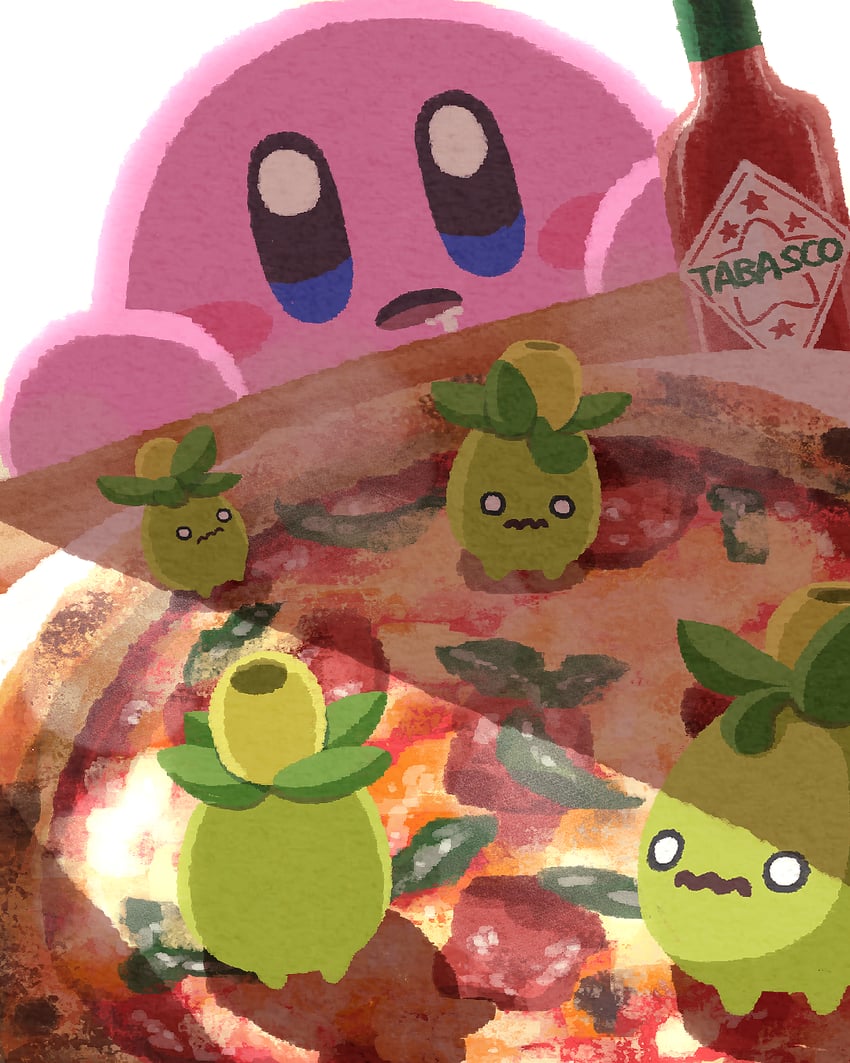 kirby and smoliv (pokemon and 1 more) drawn by miclot