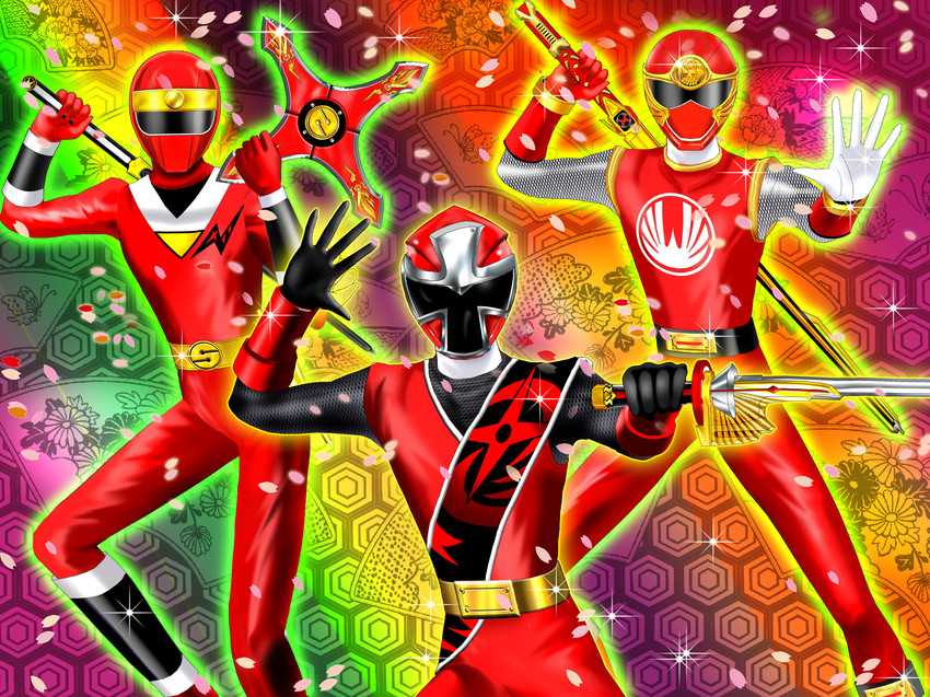 ninja red, hurricane red, and akaninger (super sentai and 3 more) drawn by luna_rune