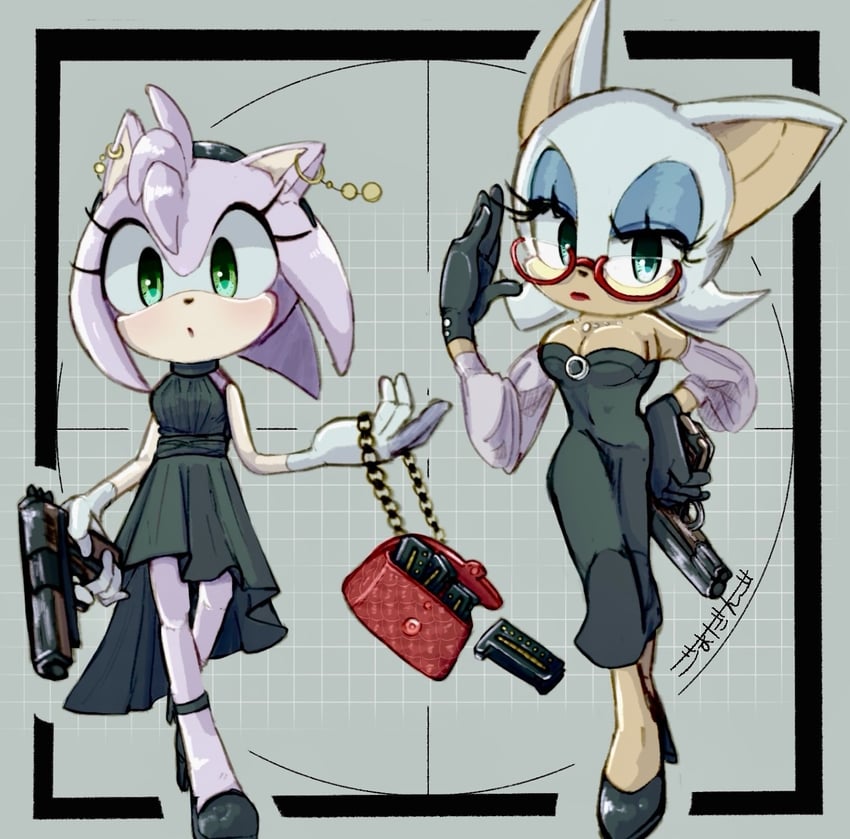 amy rose and rouge the bat (sonic) drawn by gomadango0033