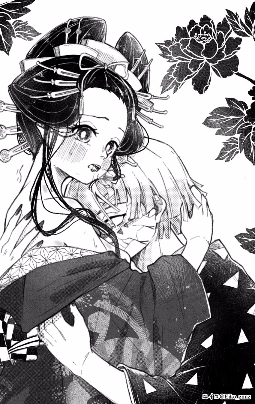 kamado nezuko and agatsuma zenitsu (kimetsu no yaiba) drawn by eiko_znnz