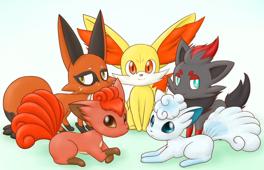 alolan vulpix, fennekin, vulpix, zorua, and nickit (pokemon) drawn by ippanjin_rvf
