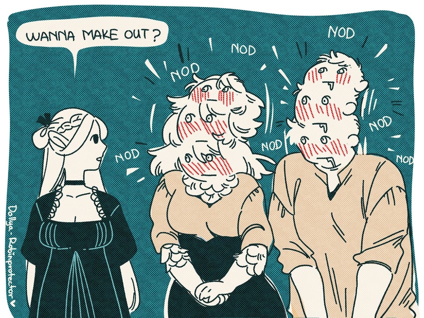 marcille donato, falin touden, and laios touden (dungeon meshi) drawn by dollyadayo