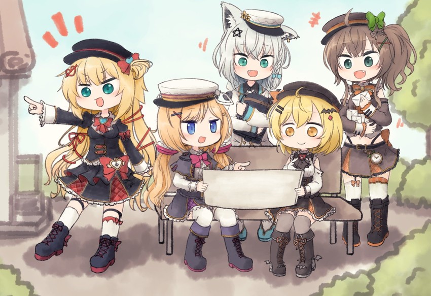 shirakami fubuki, natsuiro matsuri, akai haato, aki rosenthal, and yozora mel (hololive) drawn by tonton_(tonz159)