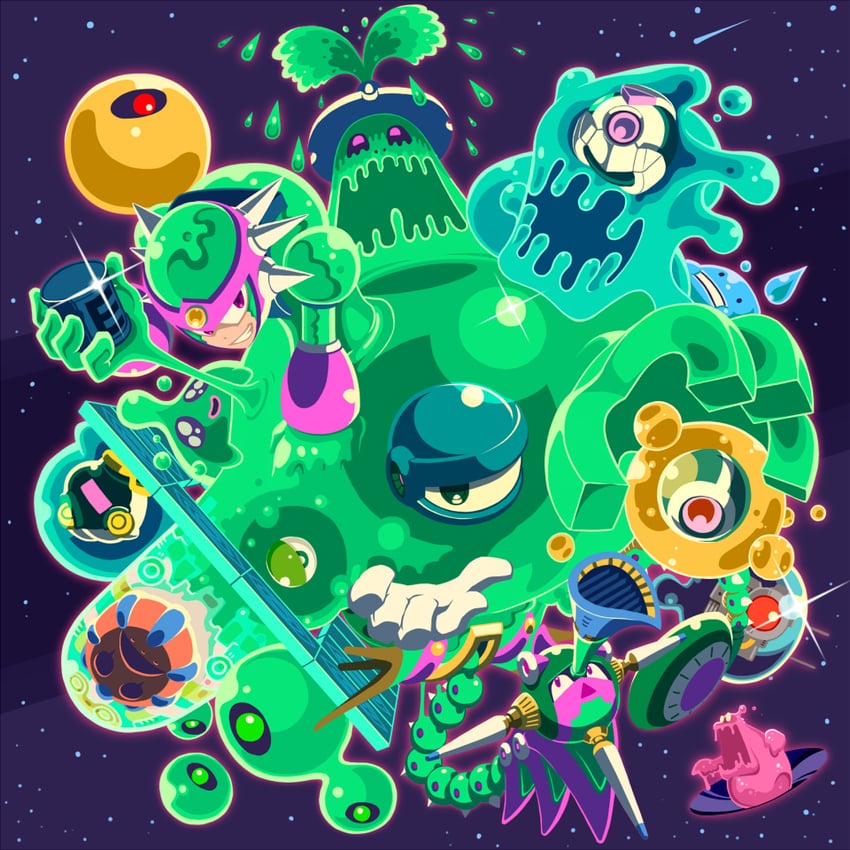 pantheon, yellow devil, galleon, mercury, rainbow devil, and 4 more (mega man and 13 more) drawn by napo