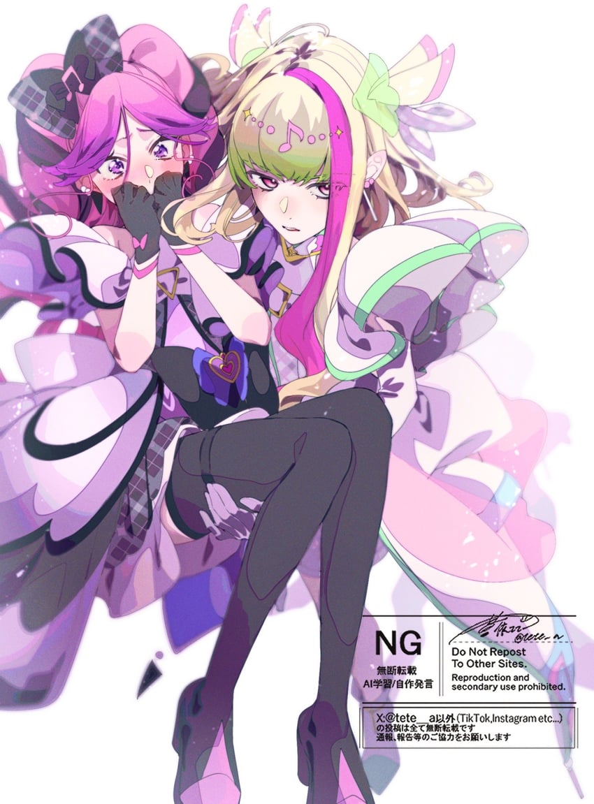 cure zukyuun, cure kiss, purirun, and meroron (precure and 1 more) drawn by aoi_tete