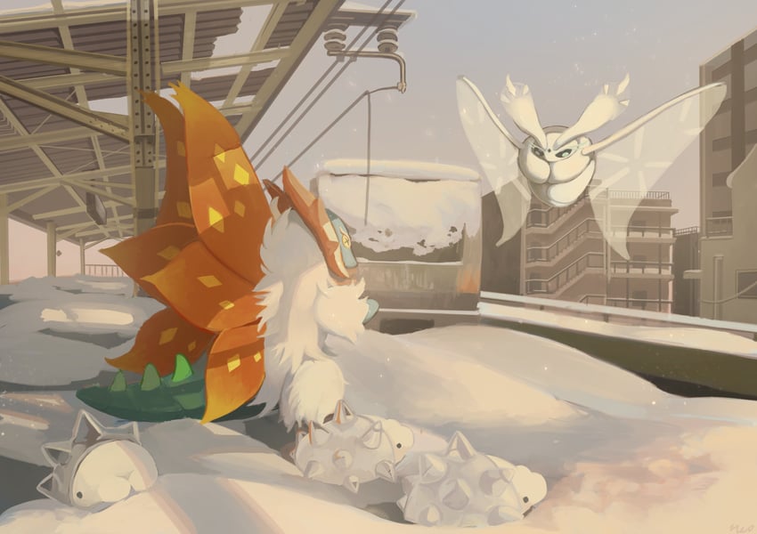snom, frosmoth, and slither wing (pokemon) drawn by king_joe_(neoroto)