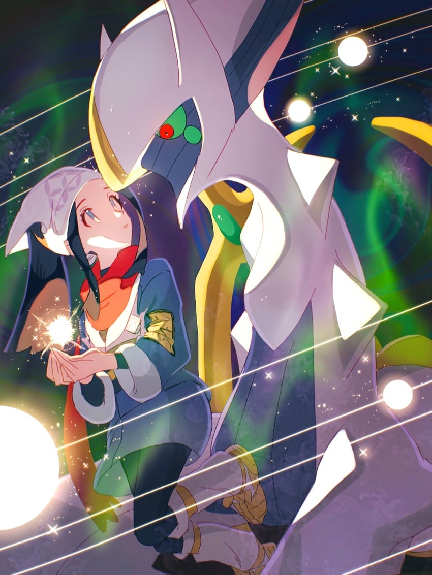 akari and arceus (pokemon and 1 more) drawn by p0ke_a0210