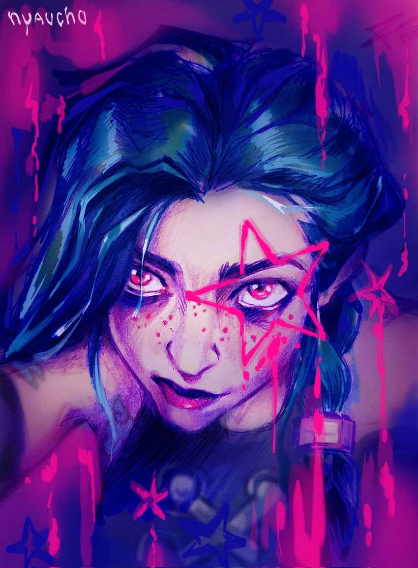 jinx and arcane jinx (league of legends and 1 more) drawn by nyaucho