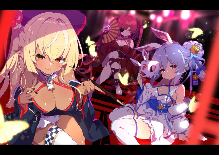 houshou marine, usada pekora, shiranui flare, and don-chan (hololive) drawn by fujishima-sei_ichi-gou