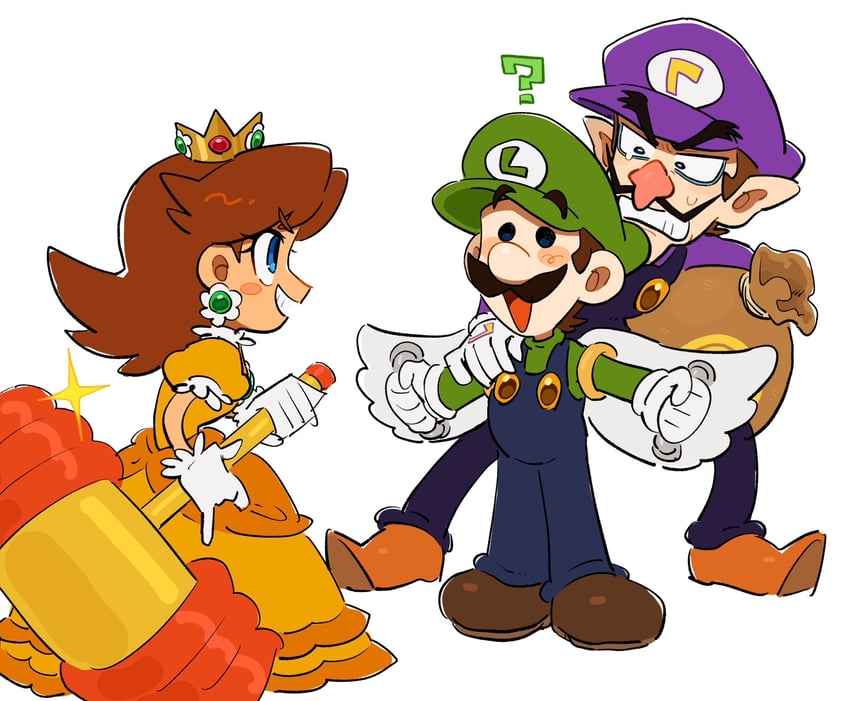 luigi, princess daisy, and waluigi (mario and 2 more) drawn by mimimi_(mimimim9999)