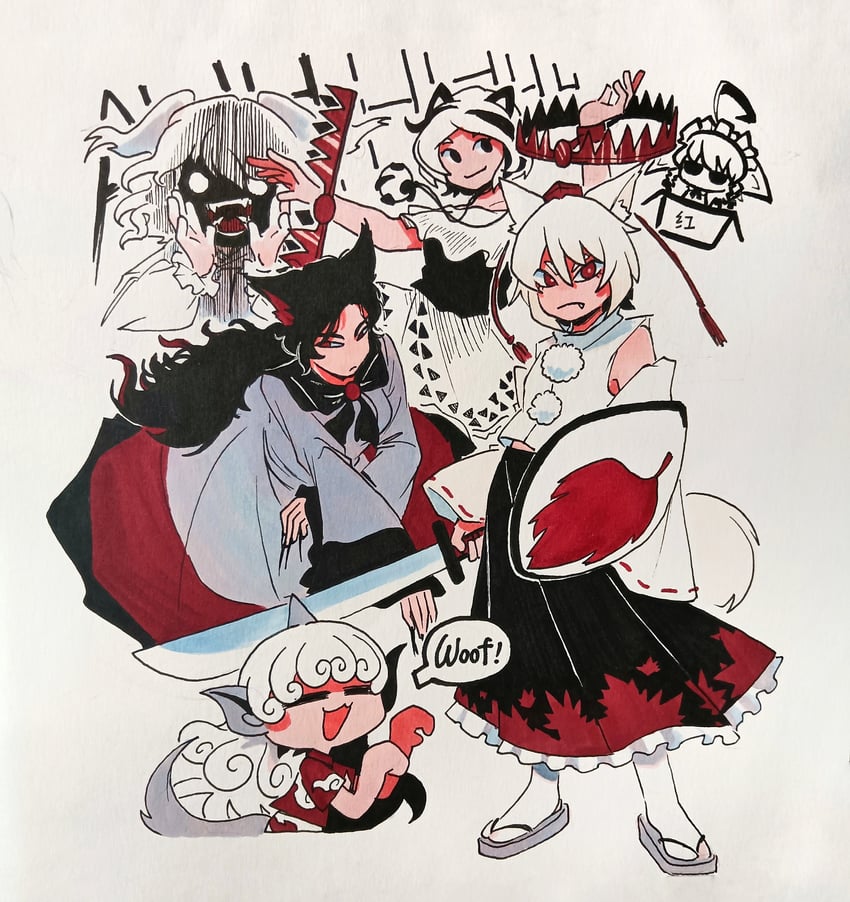 izayoi sakuya, inubashiri momiji, imaizumi kagerou, kasodani kyouko, komano aunn, and 2 more (touhou) drawn by xmzhier