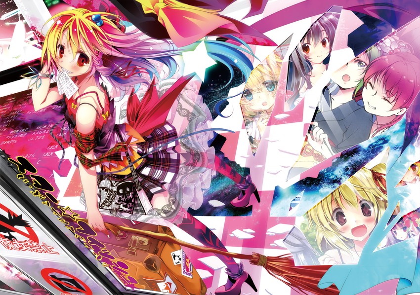hakurei reimu, kirisame marisa, patchouli knowledge, rumia, shiki eiki, and 1 more (touhou) drawn by kamiya_yuu