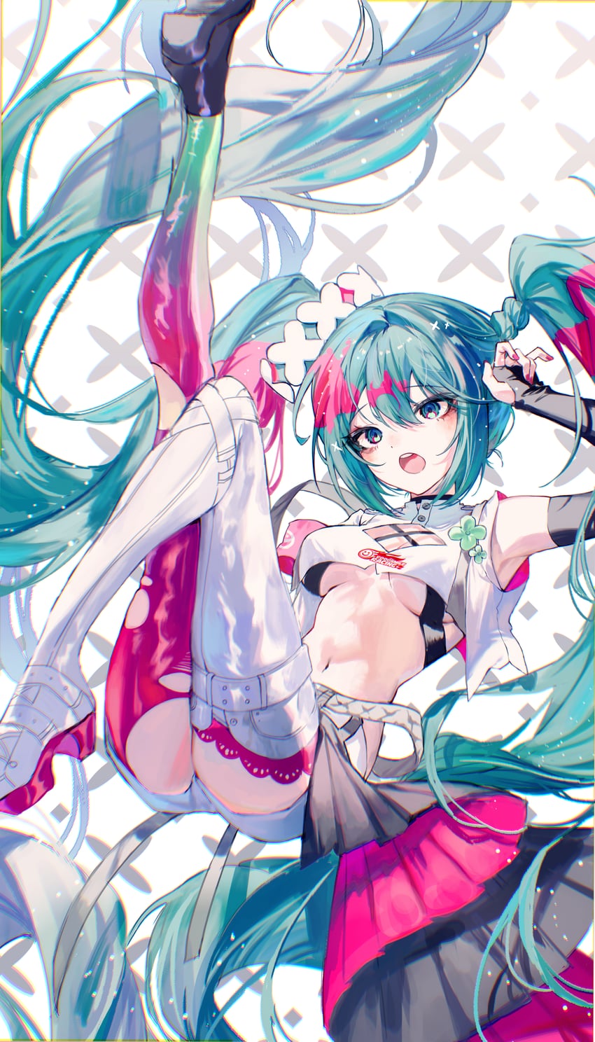 hatsune miku and racing miku (vocaloid and 1 more) drawn by iblos1202