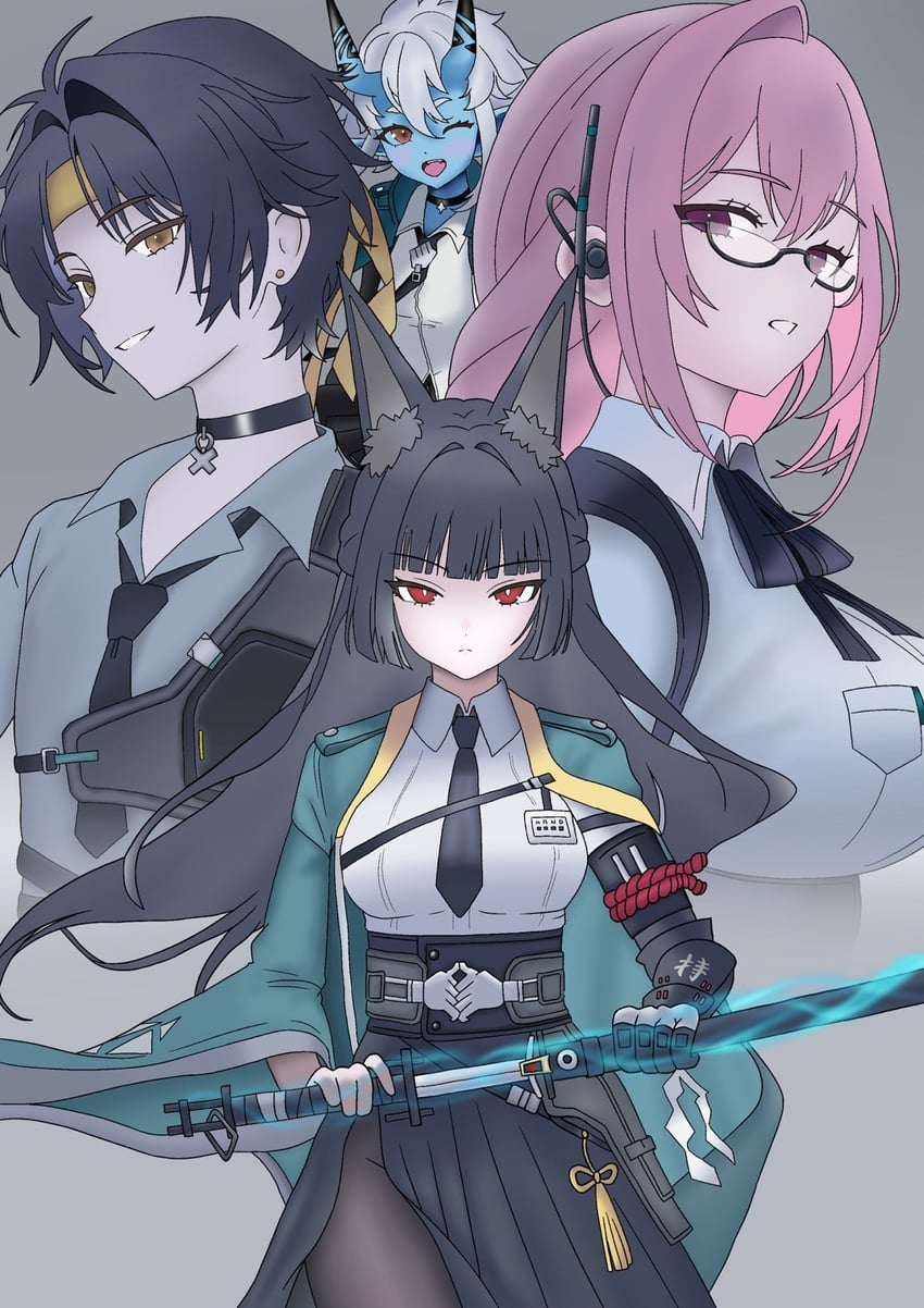 hoshimi miyabi, tsukishiro yanagi, soukaku, and asaba harumasa (zenless zone zero) drawn by clipse