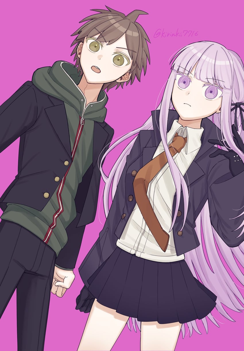 kirigiri kyoko and naegi makoto (danganronpa and 1 more) drawn by kirinkii7716