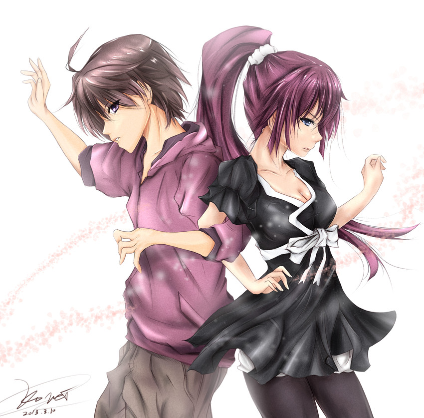 senjougahara hitagi and araragi koyomi (monogatari and 1 more) drawn by ko-wei