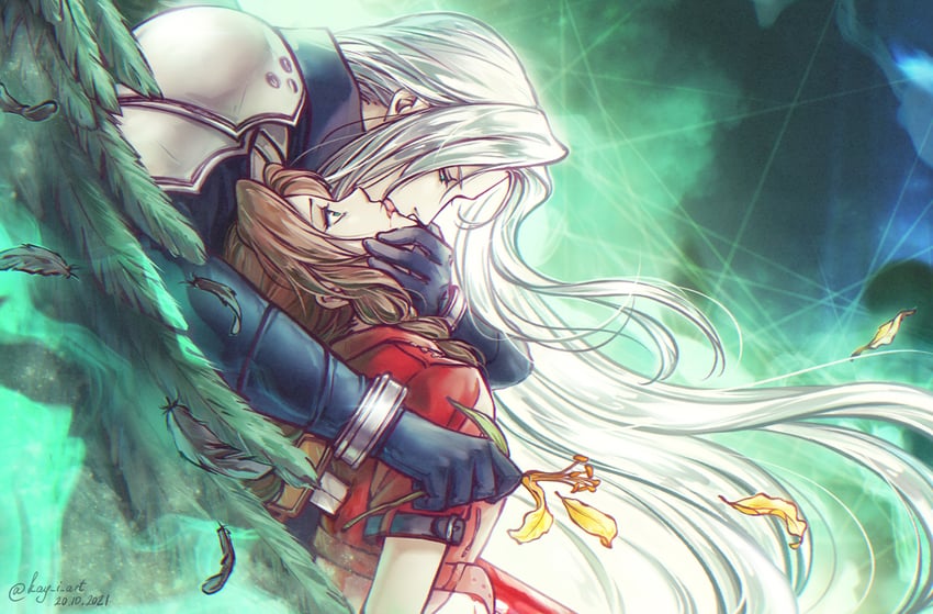aerith gainsborough and sephiroth (final fantasy and 2 more) drawn by kay-i