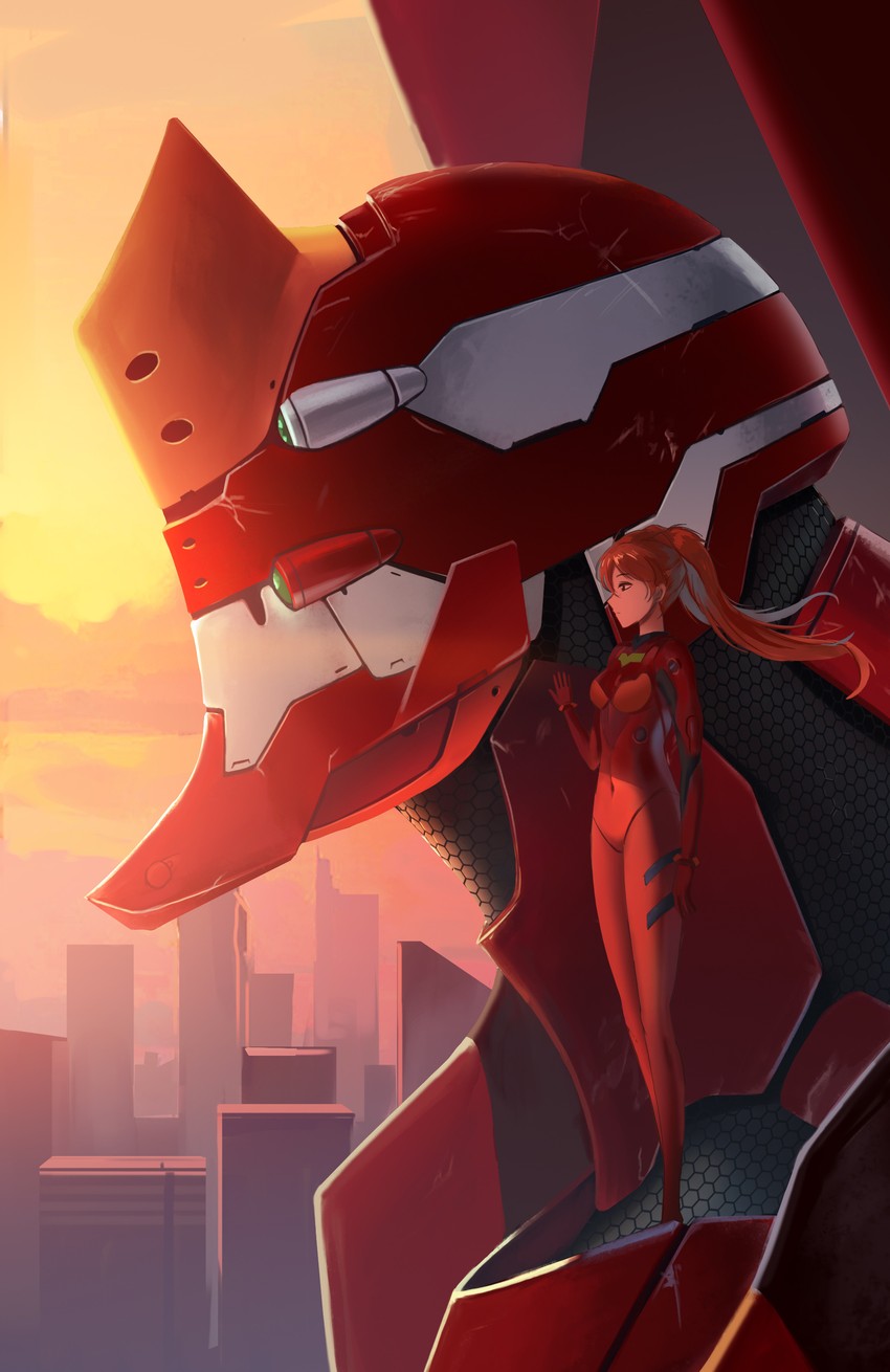 souryuu asuka langley and eva 02 (neon genesis evangelion and 2 more) drawn by gan-viking