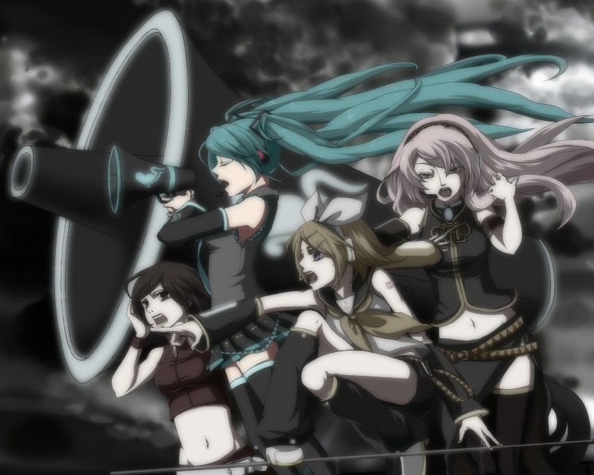 hatsune miku, kagamine rin, megurine luka, and meiko (vocaloid and 1 more) drawn by rinko_(jaunebrillant)