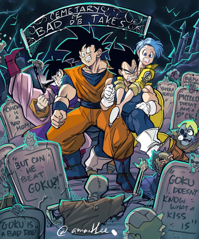 son goku, vegeta, bulma, and chi-chi (dragon ball and 1 more) drawn by amartbee