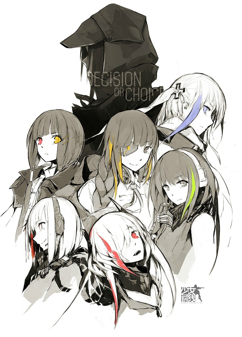 commander, m16a1, m4a1, m4 sopmod ii, st ar-15, and 2 more (girls' frontline) drawn by lowlight_kirilenko