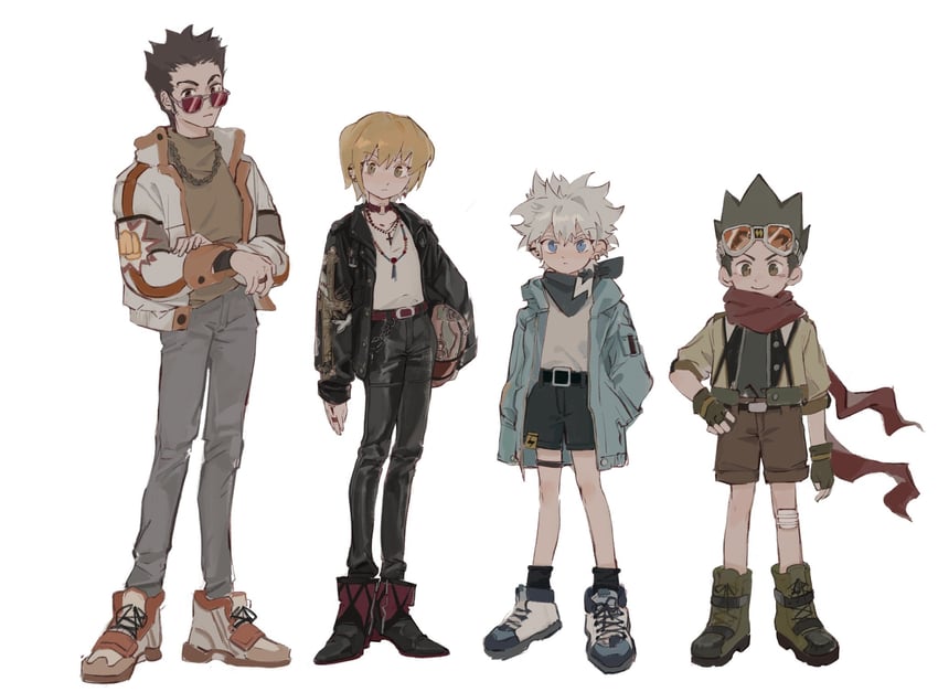 killua zoldyck, kurapika, gon freecss, and leorio paladiknight (hunter x hunter) drawn by ik18166181ik
