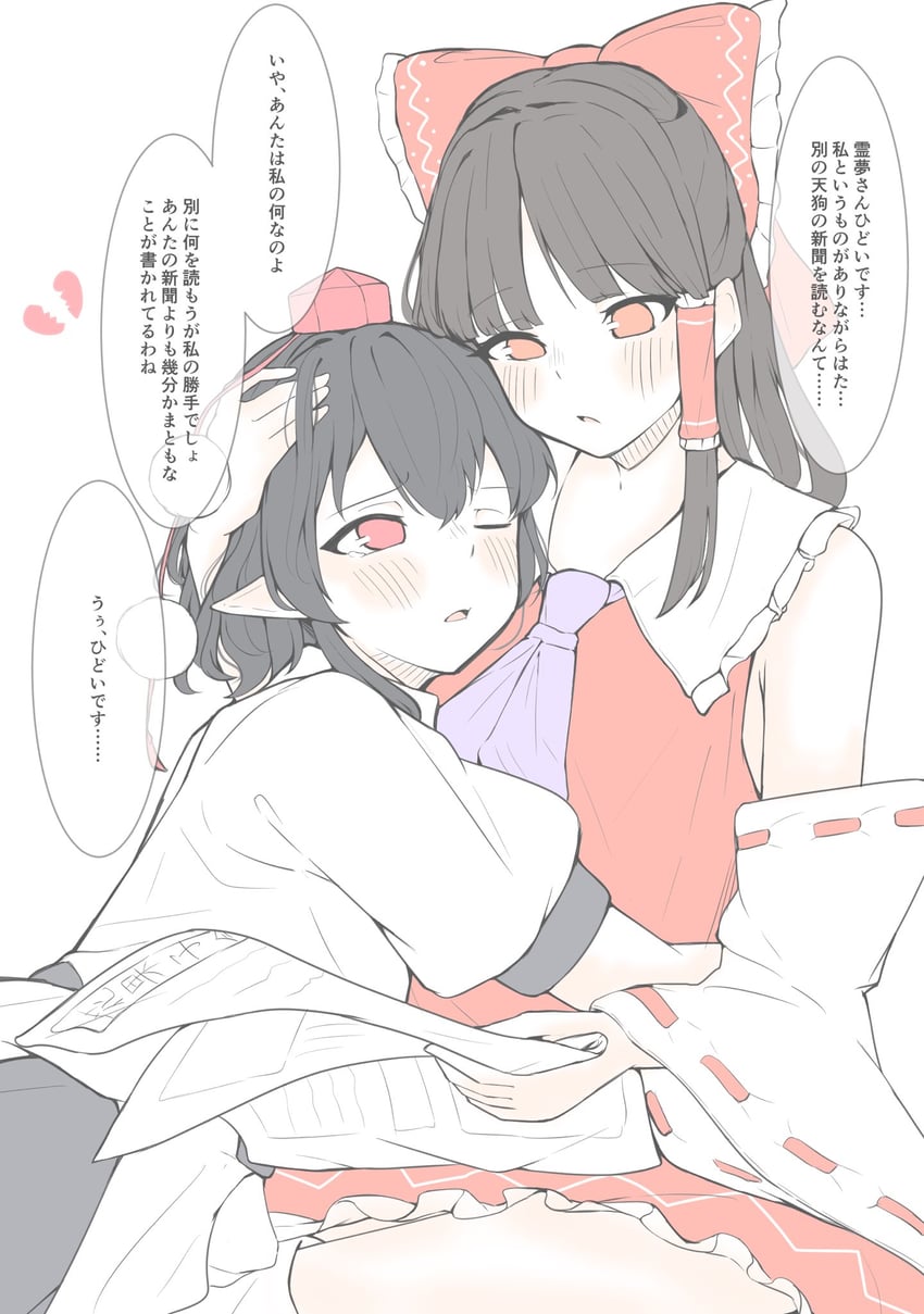 hakurei reimu and shameimaru aya (touhou) drawn by seele_(chanseele0128)