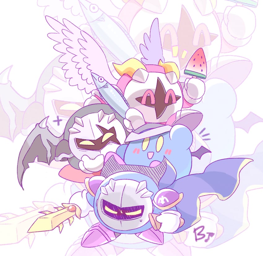 kirby, meta knight, galacta knight, and dark meta knight (kirby) drawn by beco_(100me)