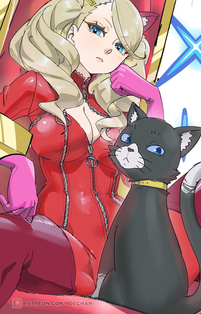 takamaki anne and morgana (persona and 1 more) drawn by poechan_chan