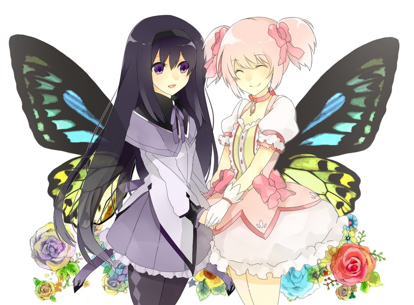 akemi homura and kaname madoka (mahou shoujo madoka magica) drawn by kakizato
