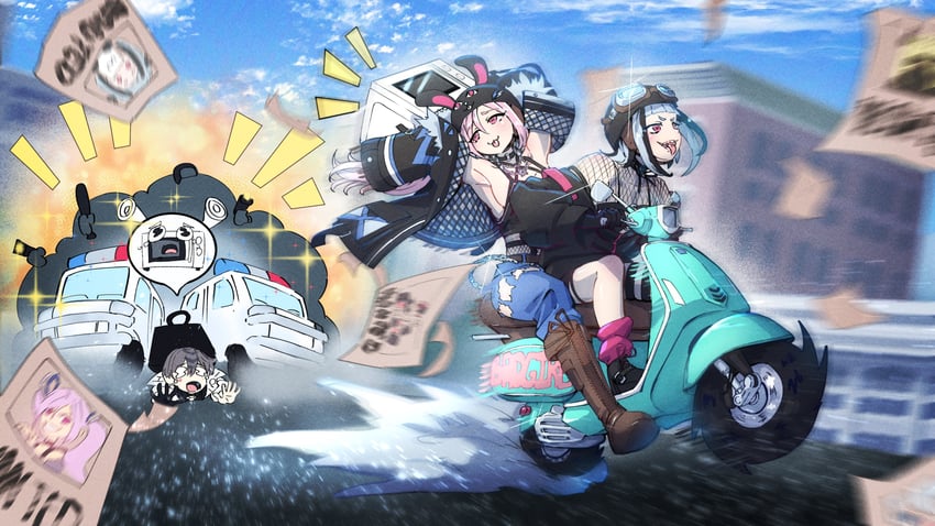 neon kuroyuri, sezia haruma, ayato galilei, and microwave (wactor production) drawn by trebas