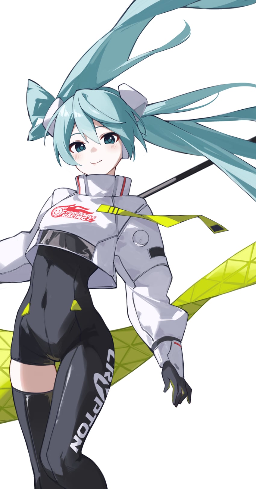 hatsune miku and racing miku (vocaloid and 1 more) drawn by rakugaki_ningen