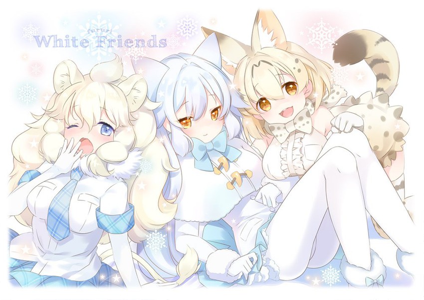 white lion, arctic fox, and white serval (kemono friends) drawn by hinayuki_usa