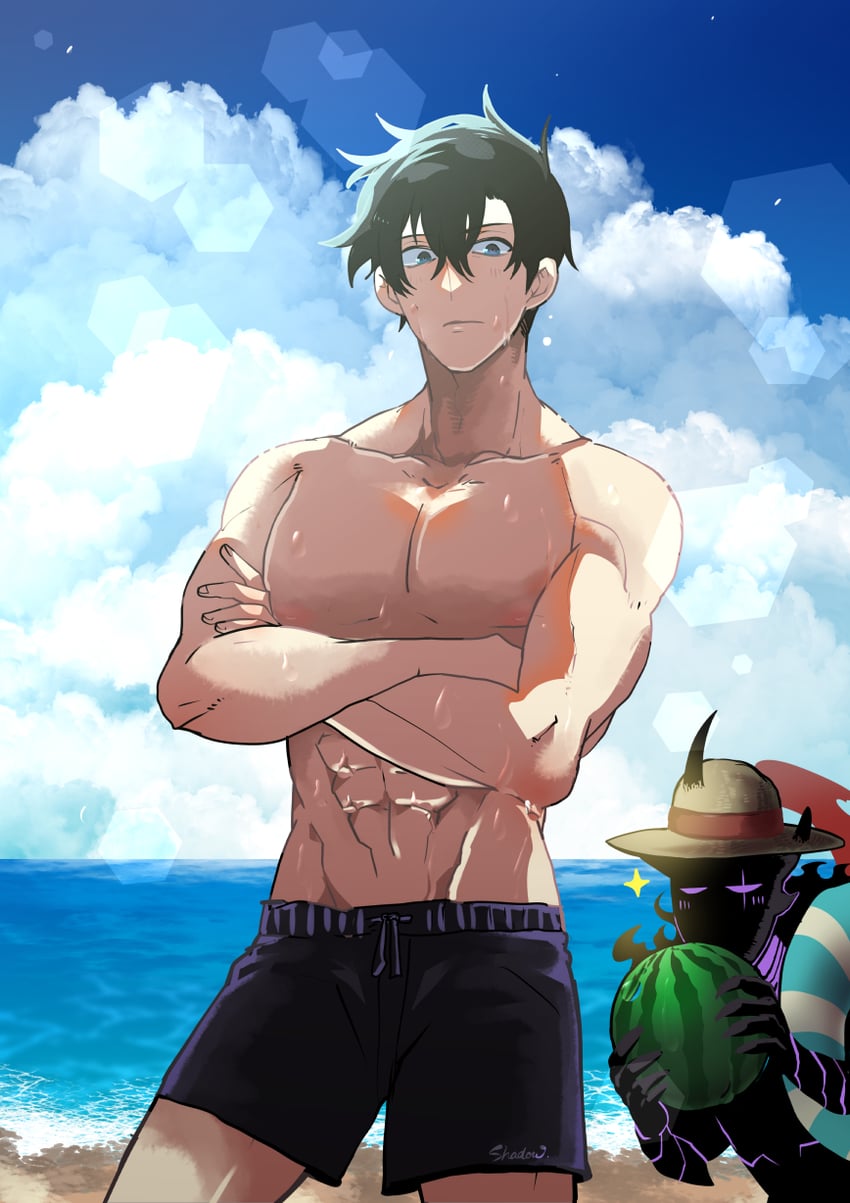 sung jin-woo and igris (solo leveling) drawn by hiyomon