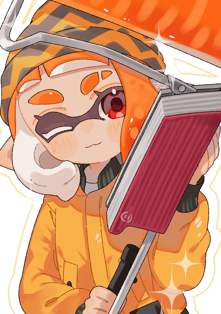 inkling player character and inkling girl (splatoon) drawn by sabata_saba