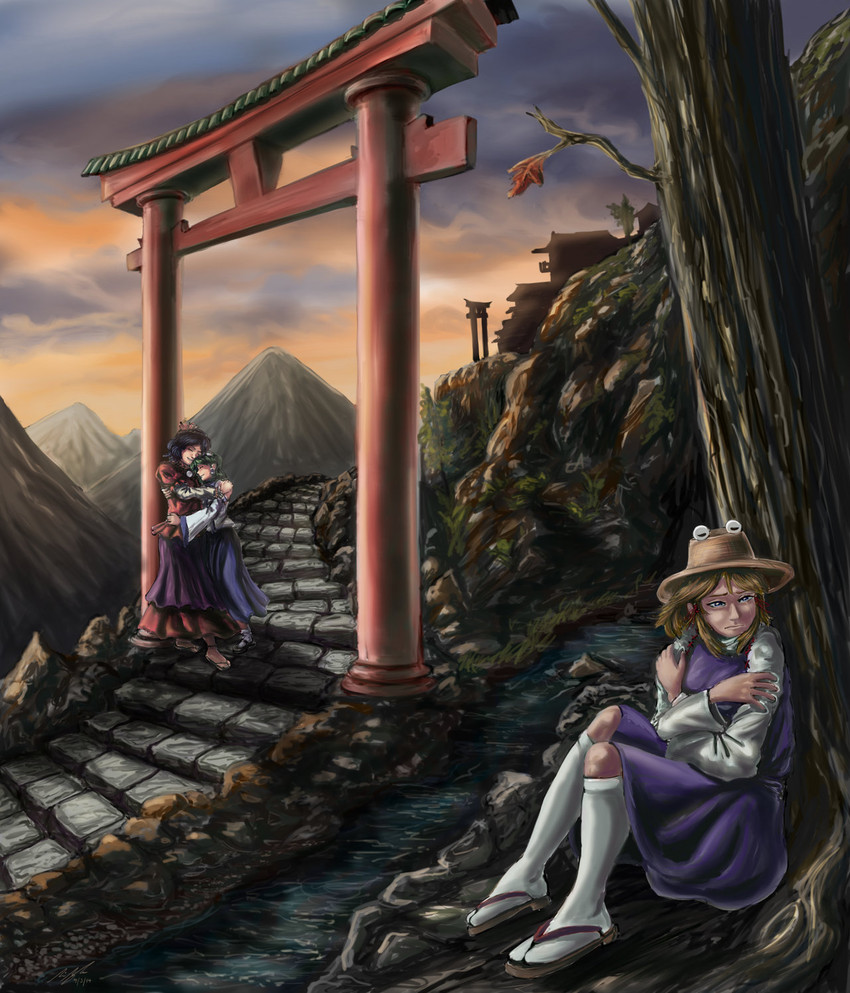 kochiya sanae, moriya suwako, and yasaka kanako (touhou) drawn by zucreelo