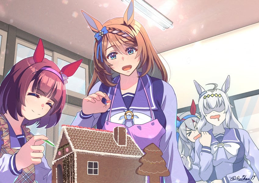 oguri cap, tamamo cross, super creek, and nishino flower (umamusume) drawn by reihou19