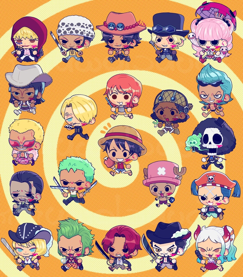 nami, monkey d. luffy, nico robin, roronoa zoro, sanji, and 17 more (one piece) drawn by diell