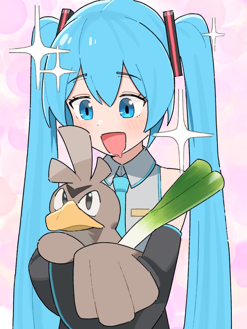 hatsune miku and farfetch'd (pokemon and 1 more) drawn by okepi